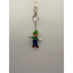 Upcycled Nintendo Luigi Figurine Keychain - Retro Toy Purse Charm